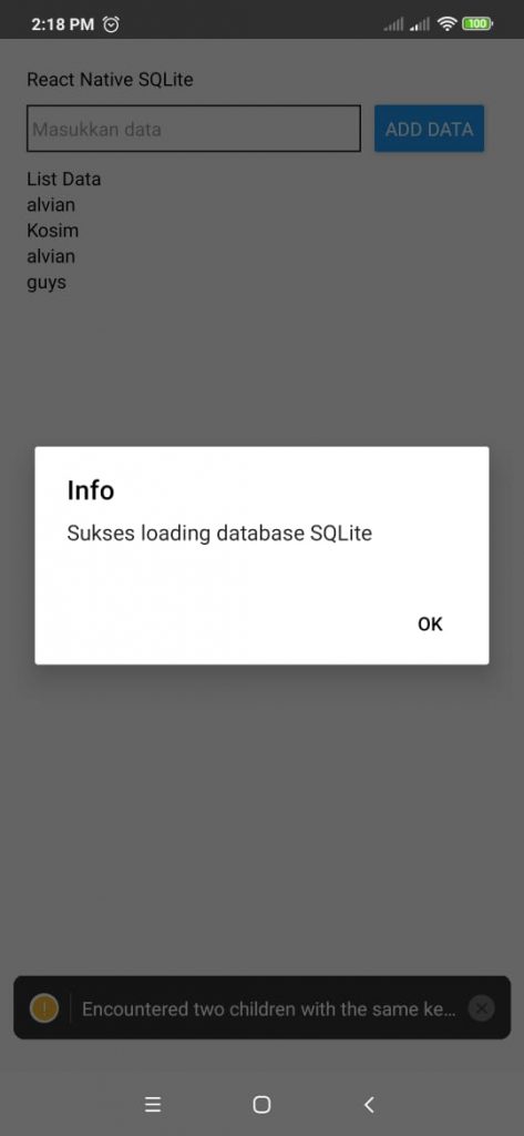 Data sudah terload menggunakan useEffect dari SQLite CodeSeem
